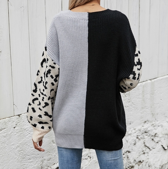Melody Leopard Colorblock Sweater  - Gray - Picture 10 of 12